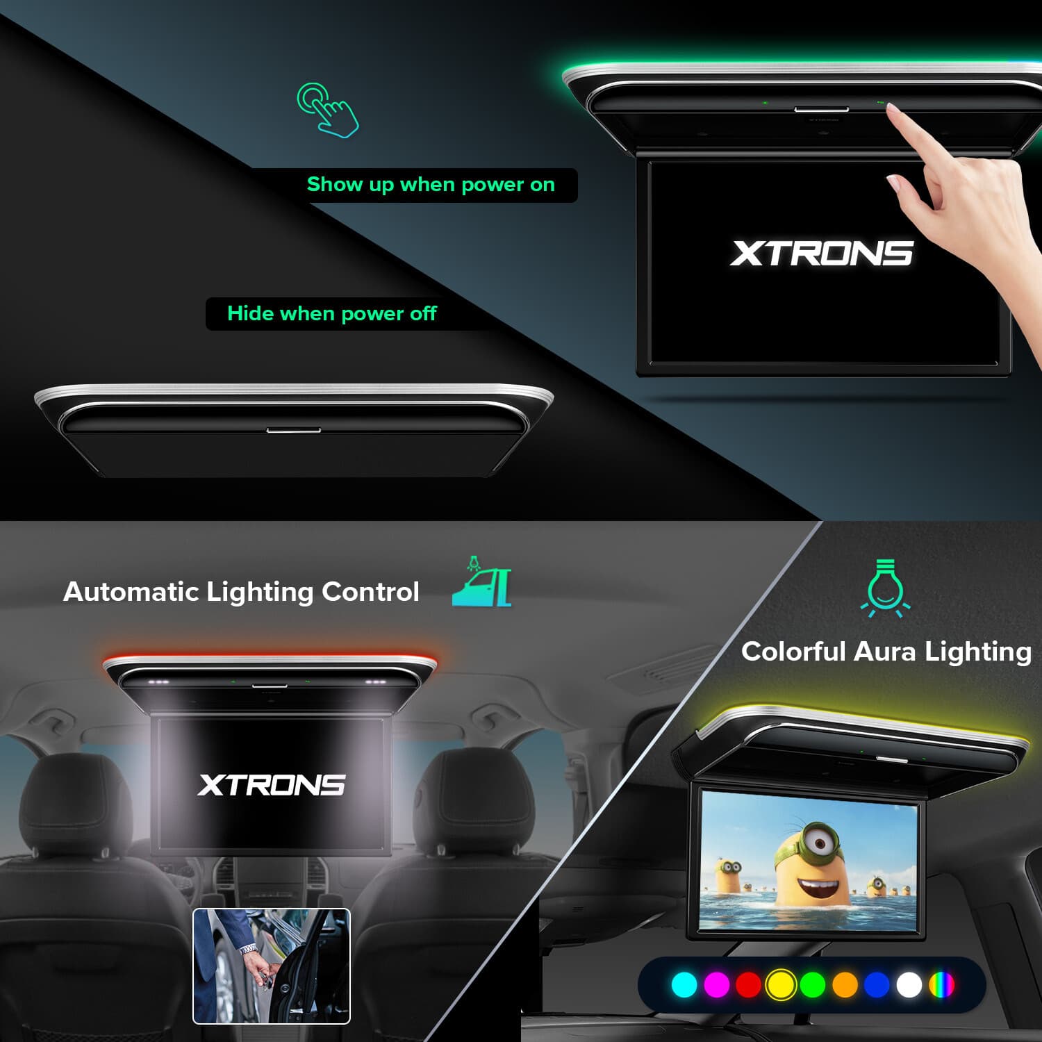 17.3" Android 32GB Car Roof Overhead Monitor TV HDMI WiFi IPS Screen Mirror 6