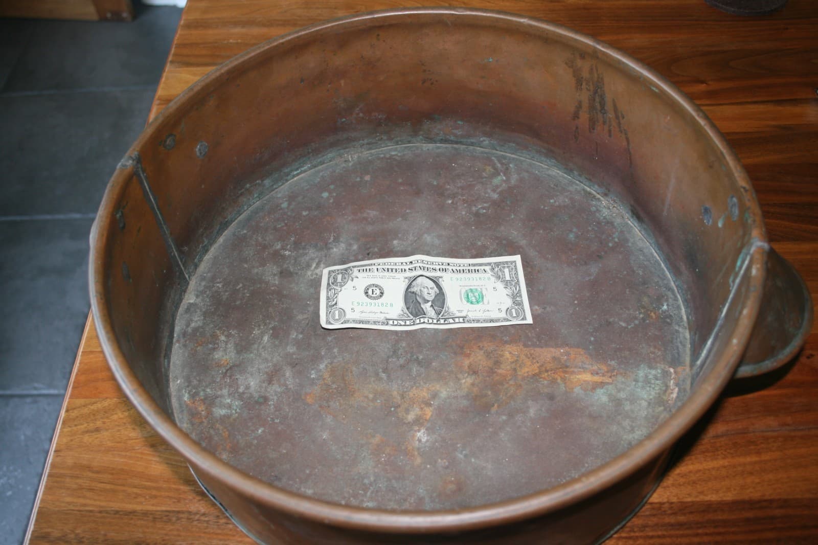 Antique Large Copper Flat Bottom Pot Kettle 2