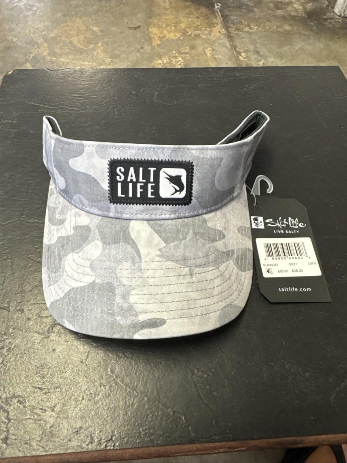 Salt Life SLM20357 Grey Camo Fishing Visor Hat OSFM Vel Cro Back