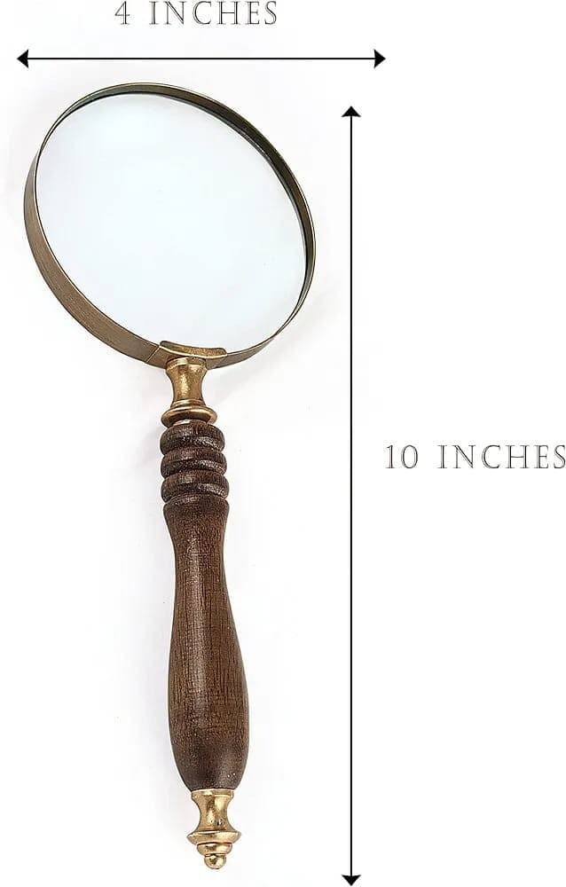 Deconoor 10X Handheld Magnifying Glass Lens, Antique Brass Magnifier, 3