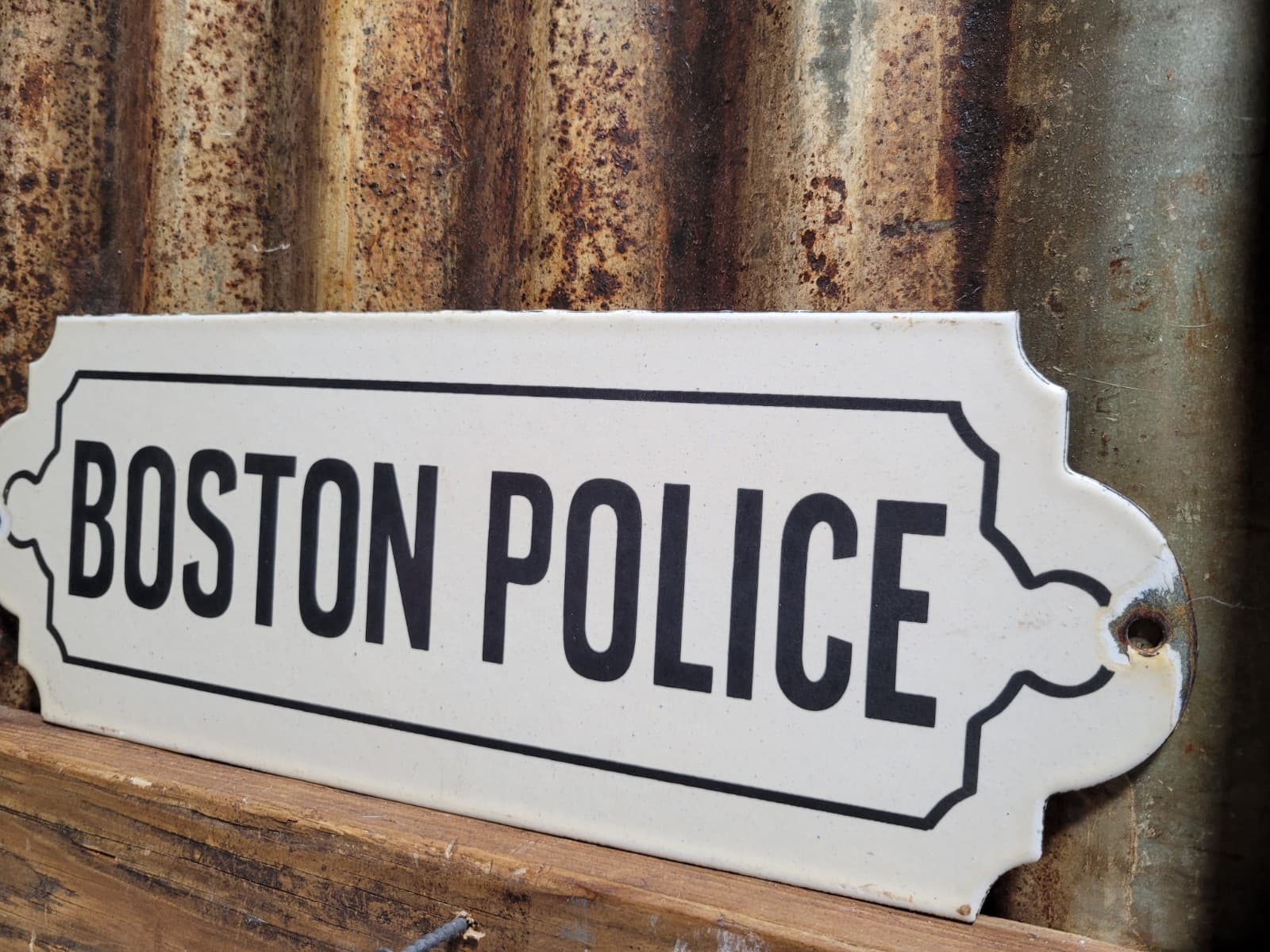 VINTAGE BOSTON POLICE PORCELAIN SIGN OLD LAW ENFORCEMENT BARRACKS STATION 14" 3