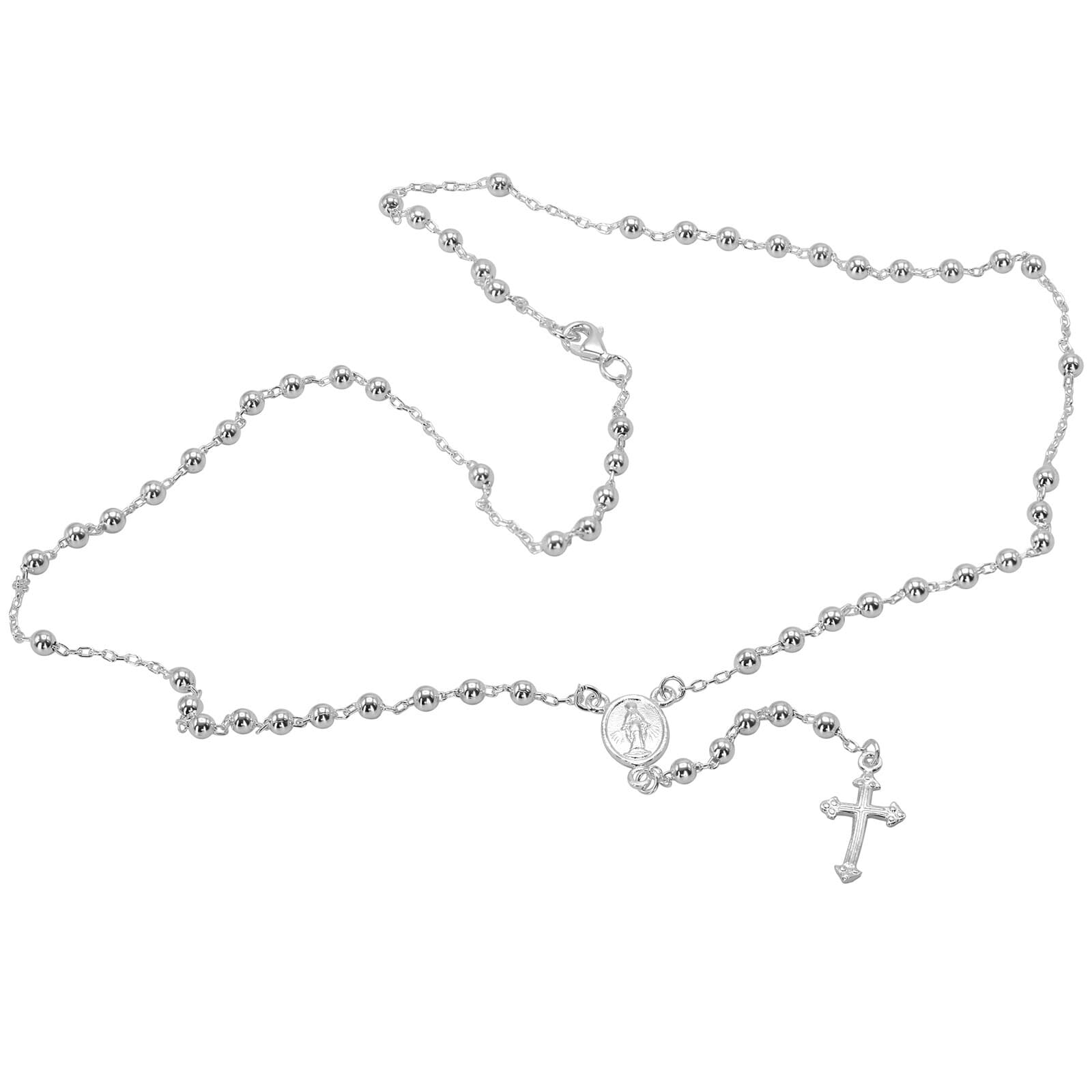 925 Solid Pure Sterling Silver Rosary Cross Virgin Mary Prayer Necklace 19 in 6