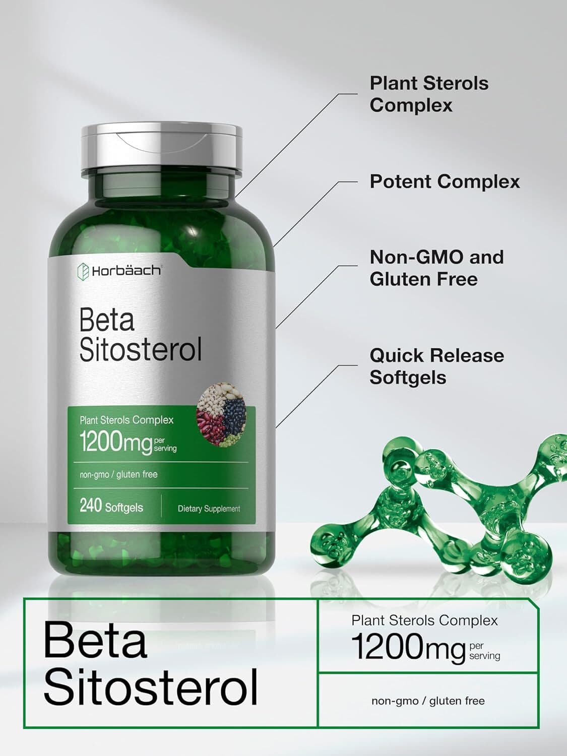 Beta Sitosterol | 1200mg | 240 Softgel | Plant Sterols Complex | by Horbaach 4