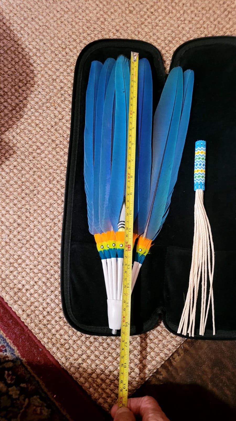 Native American Drop Fan Ceremonial Macaw Feathers Peyote Beadwork 3
