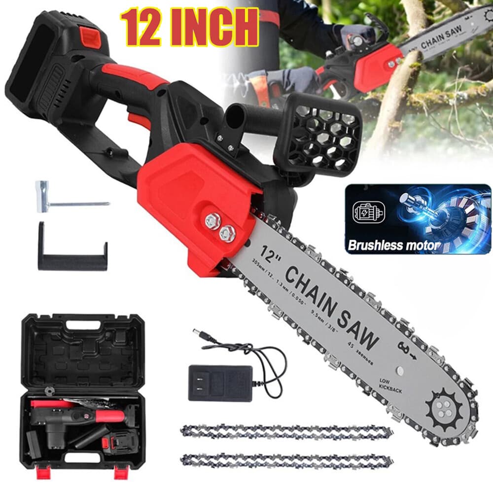 12" Cordless Chainsaw Brushless Electric Handheld Chain Saw w/ Battery & Charger