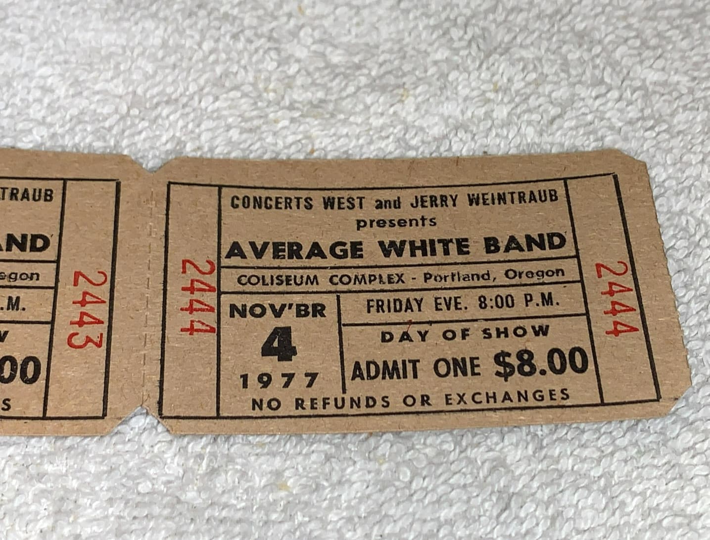 AVERAGE WHITE BAND 2 UNUSED 1977 CONCERT TICKETS Alan Gorrie OREGON AWB 3