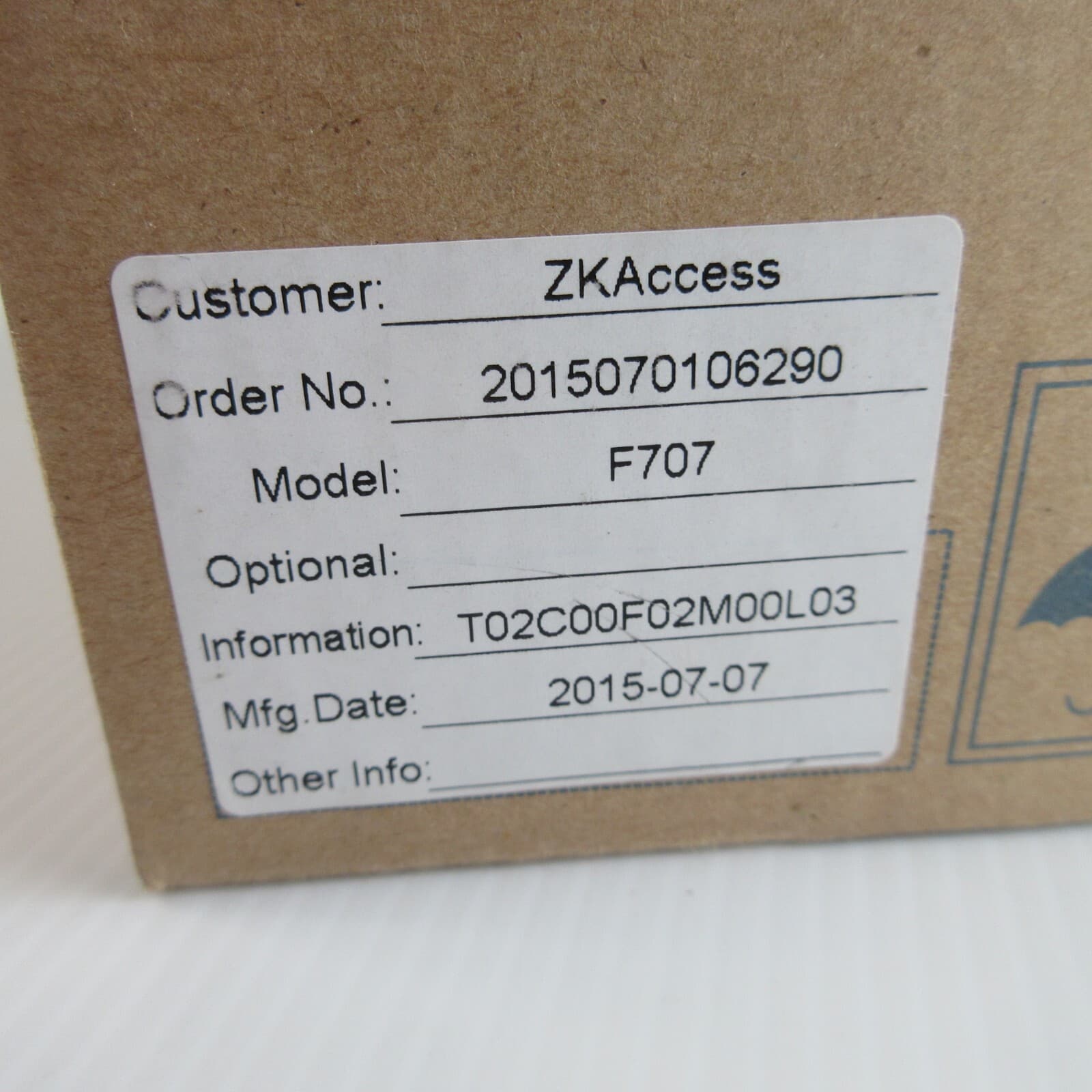 ZKAccess F707 Standalone Biometric Reader Controller, Part# F707 NOS ZK Access 3