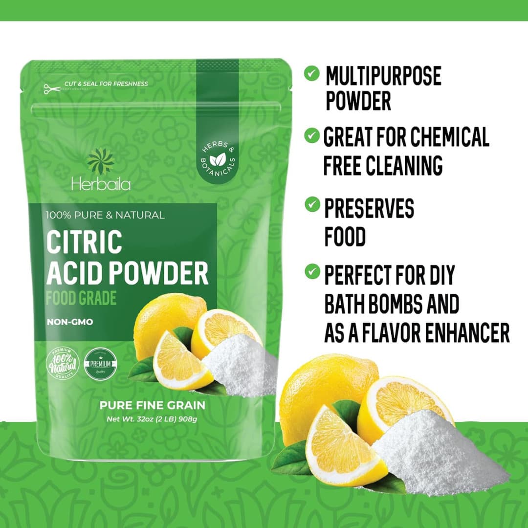Citric Acid Powder, 2 lb. Citric Acid for Bath Bombs, Citric Acid Food Grade 5