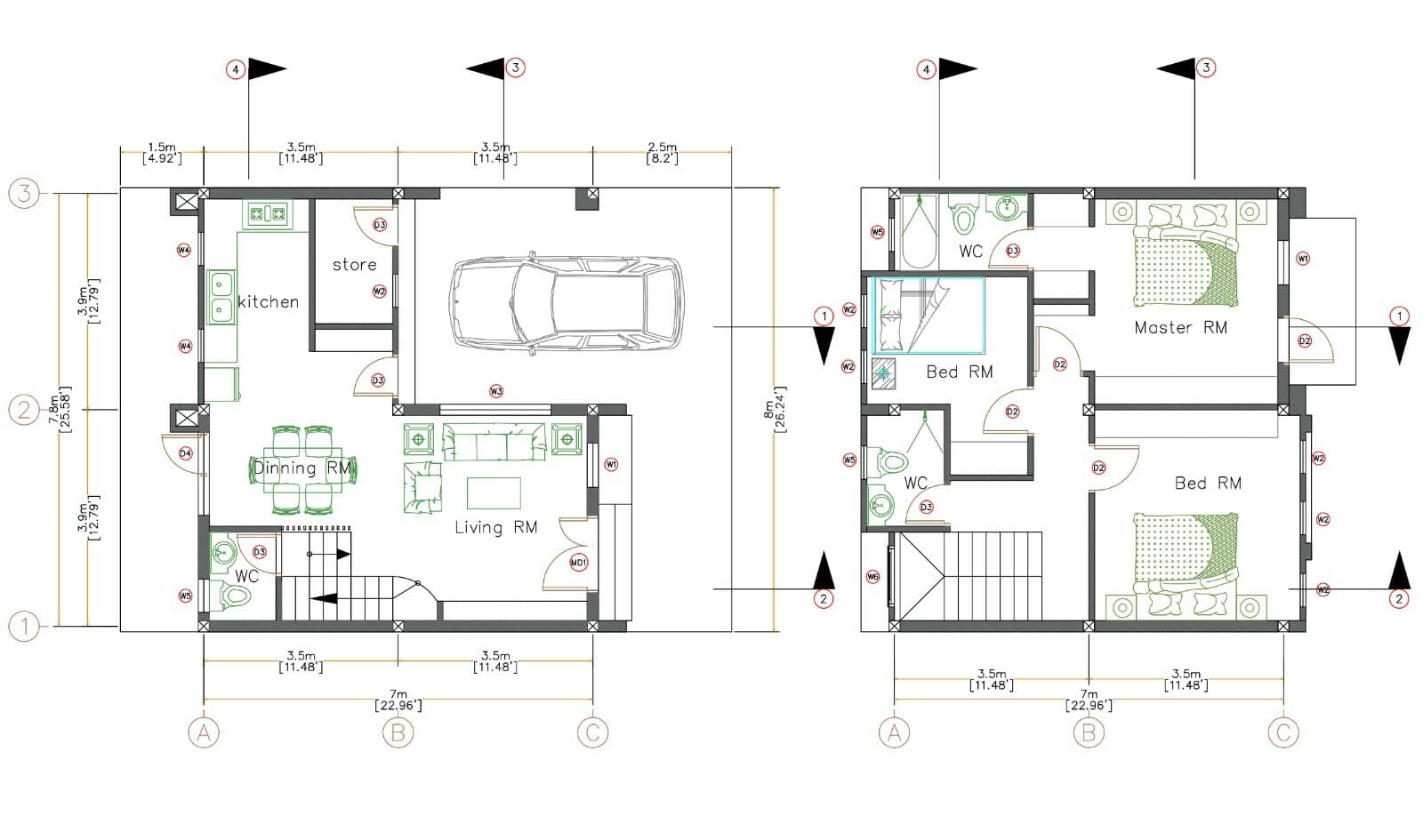 26x36 Feet Small House Plan 8x11 Meter 3 Beds 3 Baths Terrace Roof A4 Hard Copy 2