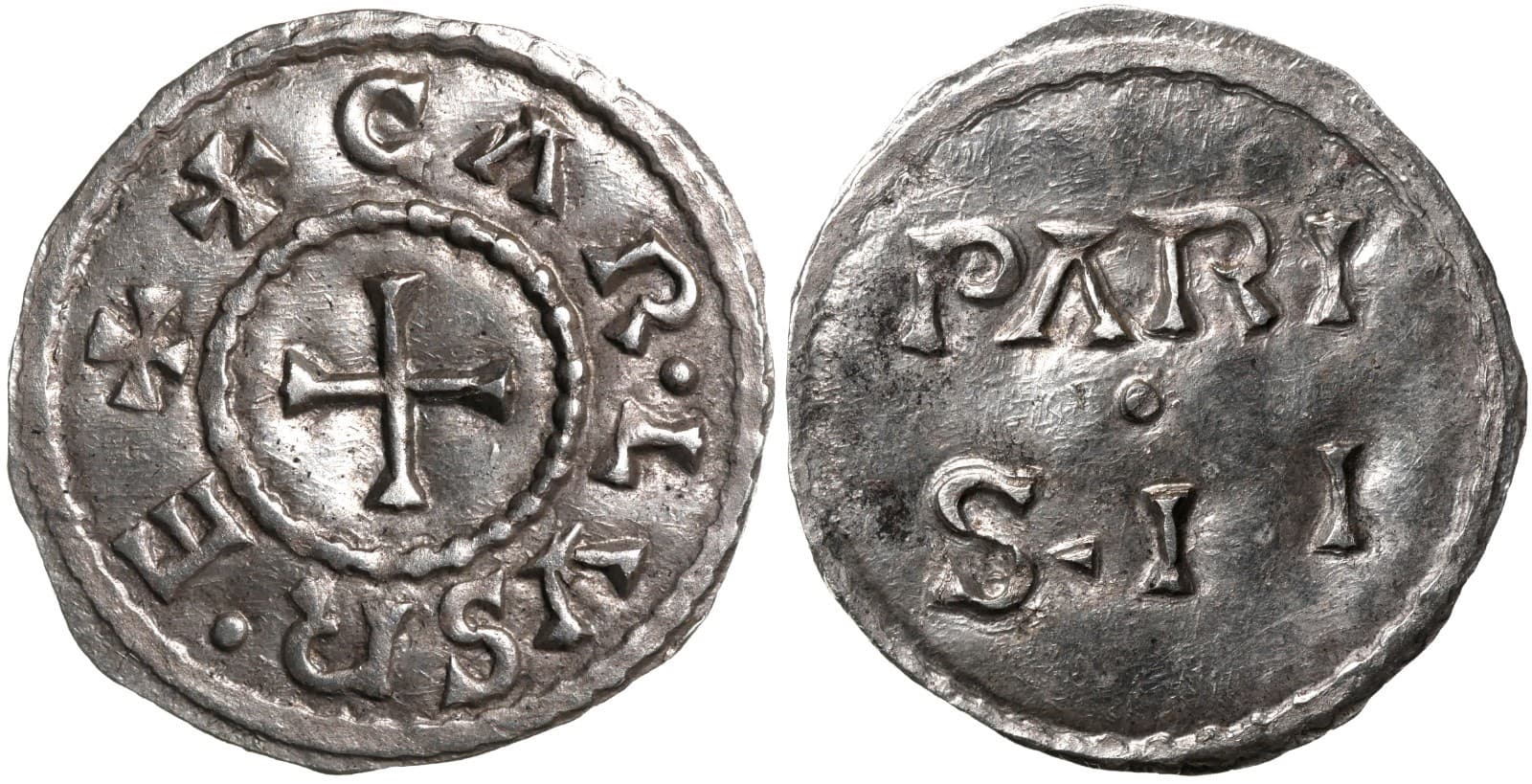 CAROLINGIENS. Charles the Bald 840-877. AR Denier, Paris Mint.