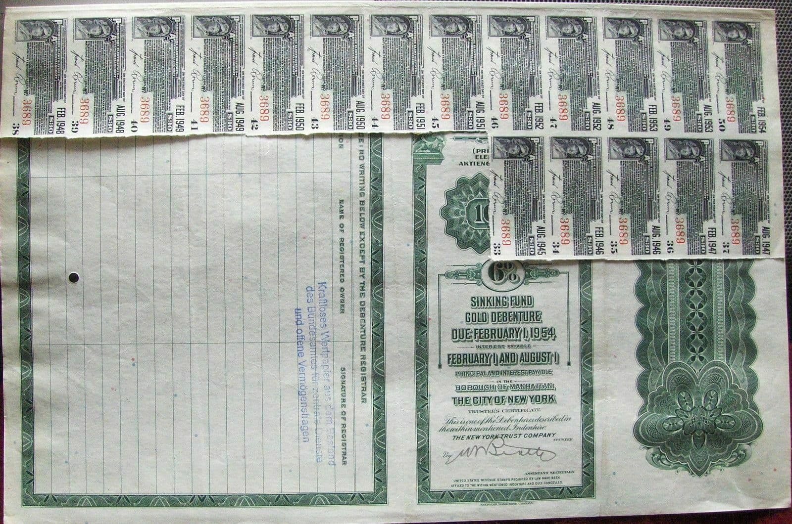 Germany Prussian Electric Company Sinking Fund Gold bond $1000 with coupons 1929 3