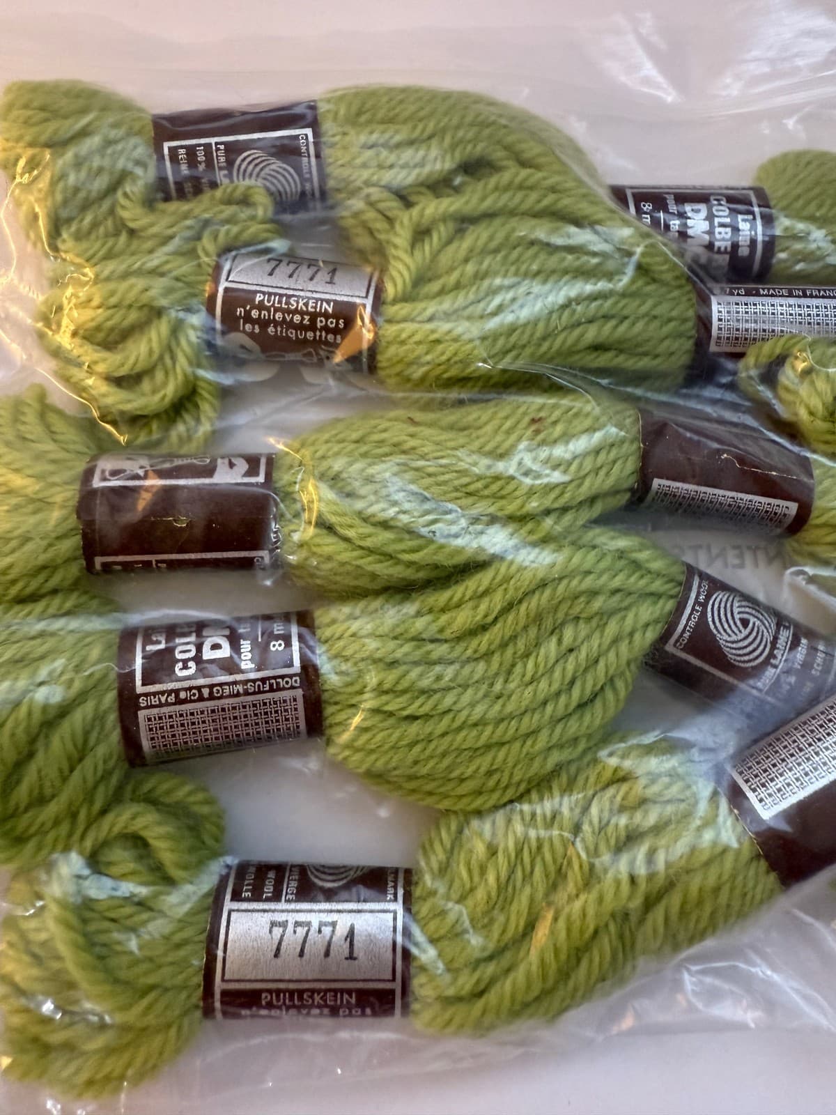 Lot of 16 skeins DMC wool Colbert yarn Maroon #7447 Green #7771 NEW 3