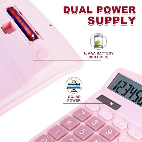 Basic Calculator with Comfortable Large LCD Display, 12 Digits Calculators Pink 5