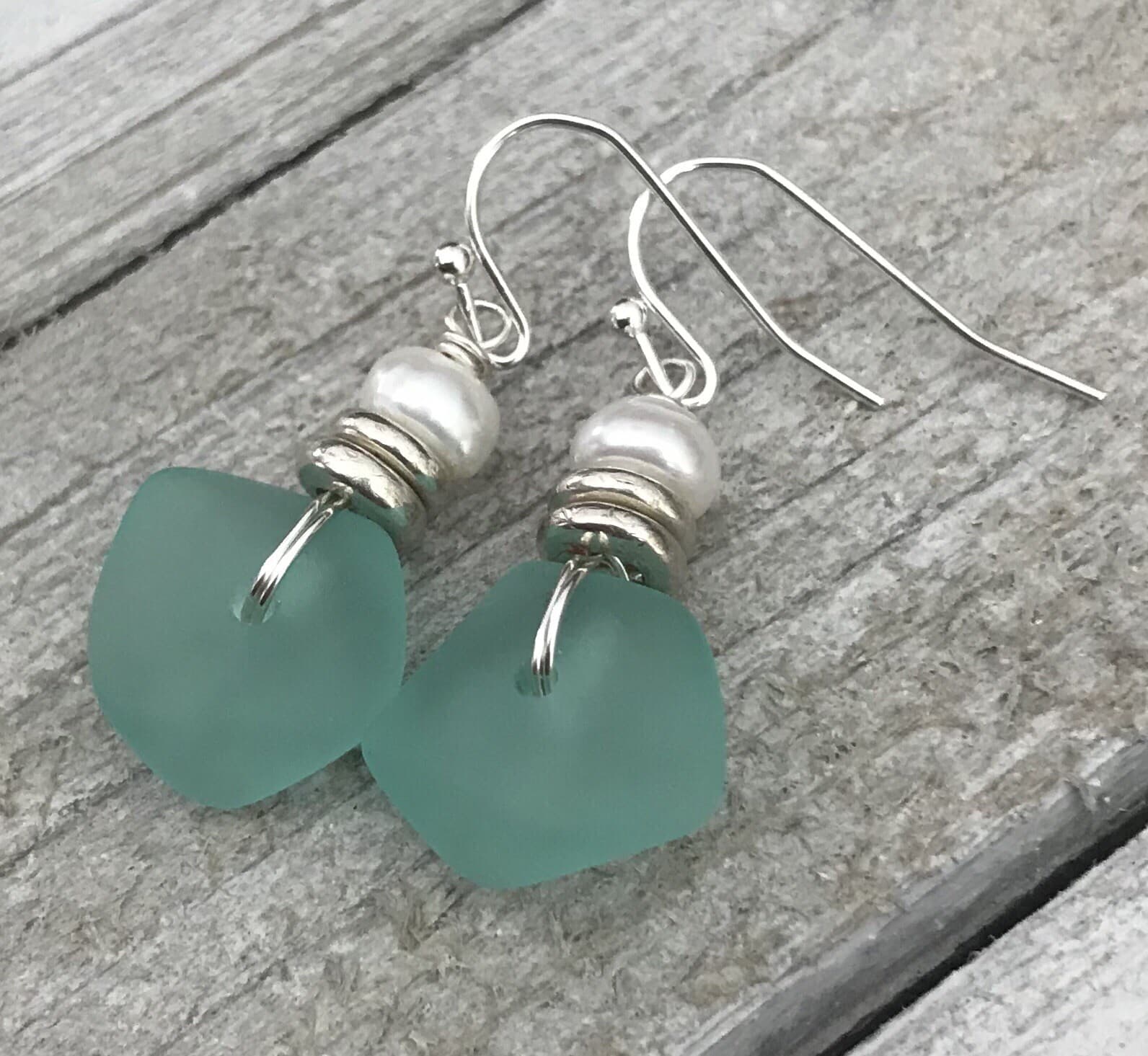 Min Favorit Turquoise Bay Sea Glass, Freshwater Pearl & Silver Pl Drop Earrings 3