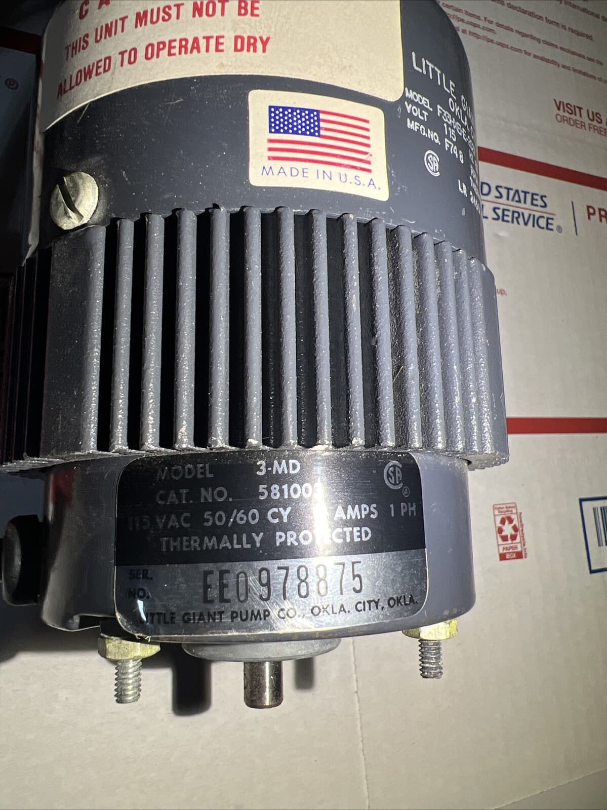 Little Giant Pump 3-MD Motor Only 1Hp, 115v 2