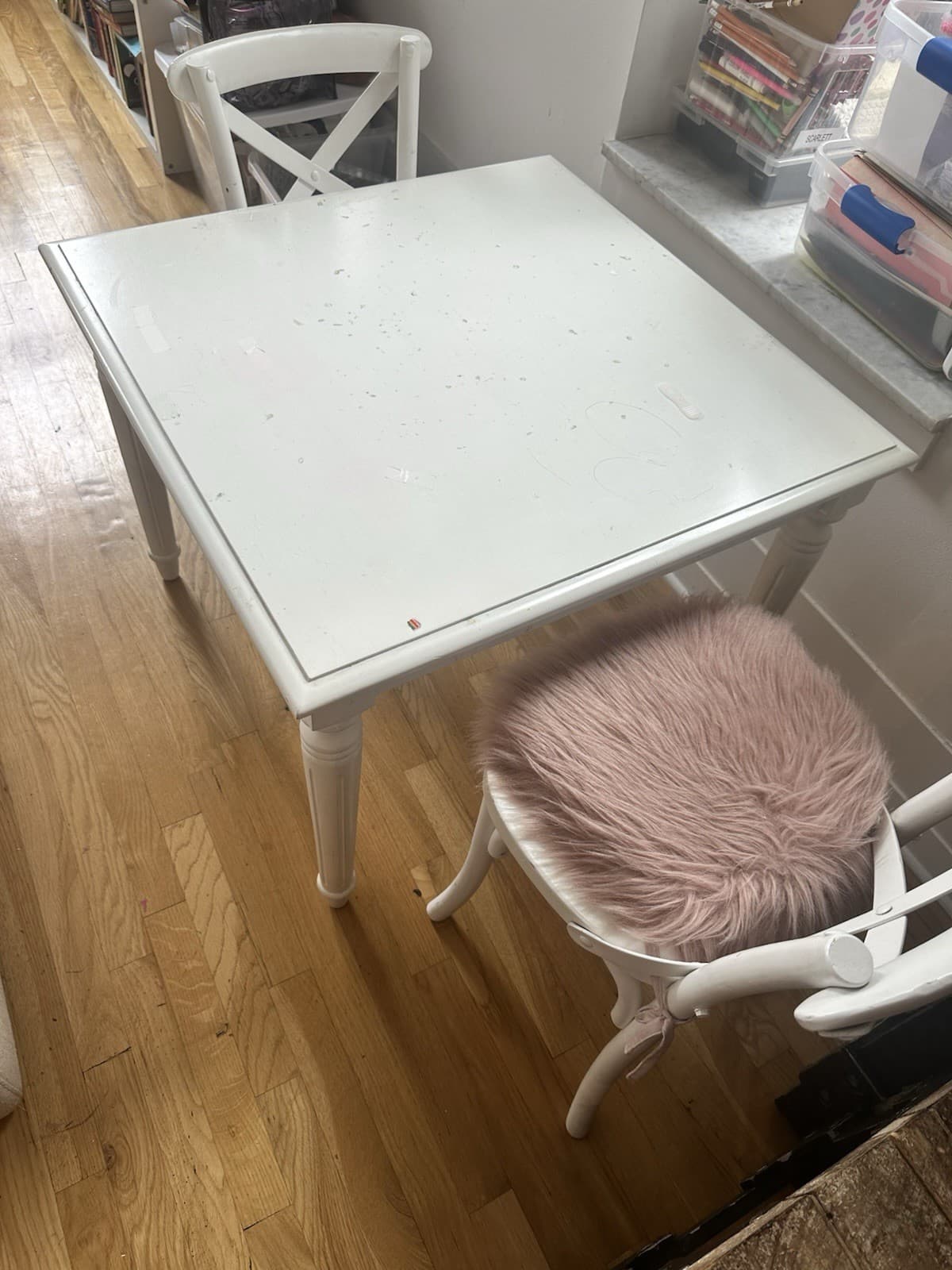 Restoration Hardware Vintage White Square Wooden Table with Chair Set 3