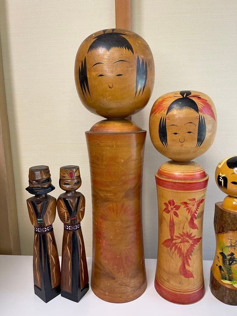 Traditional Kokeshi Dolls Antique Collection Large Medium Small Set Bundle 5