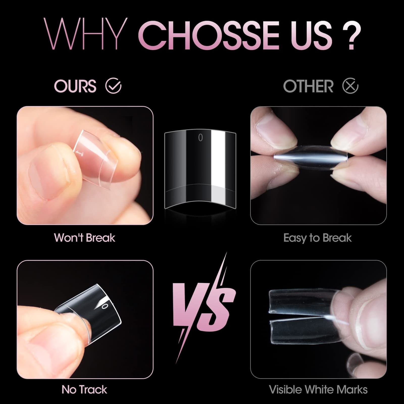 	500PCS Short Nail Tips for Acrylic Nails - Clear False Nail Tips Short	 3