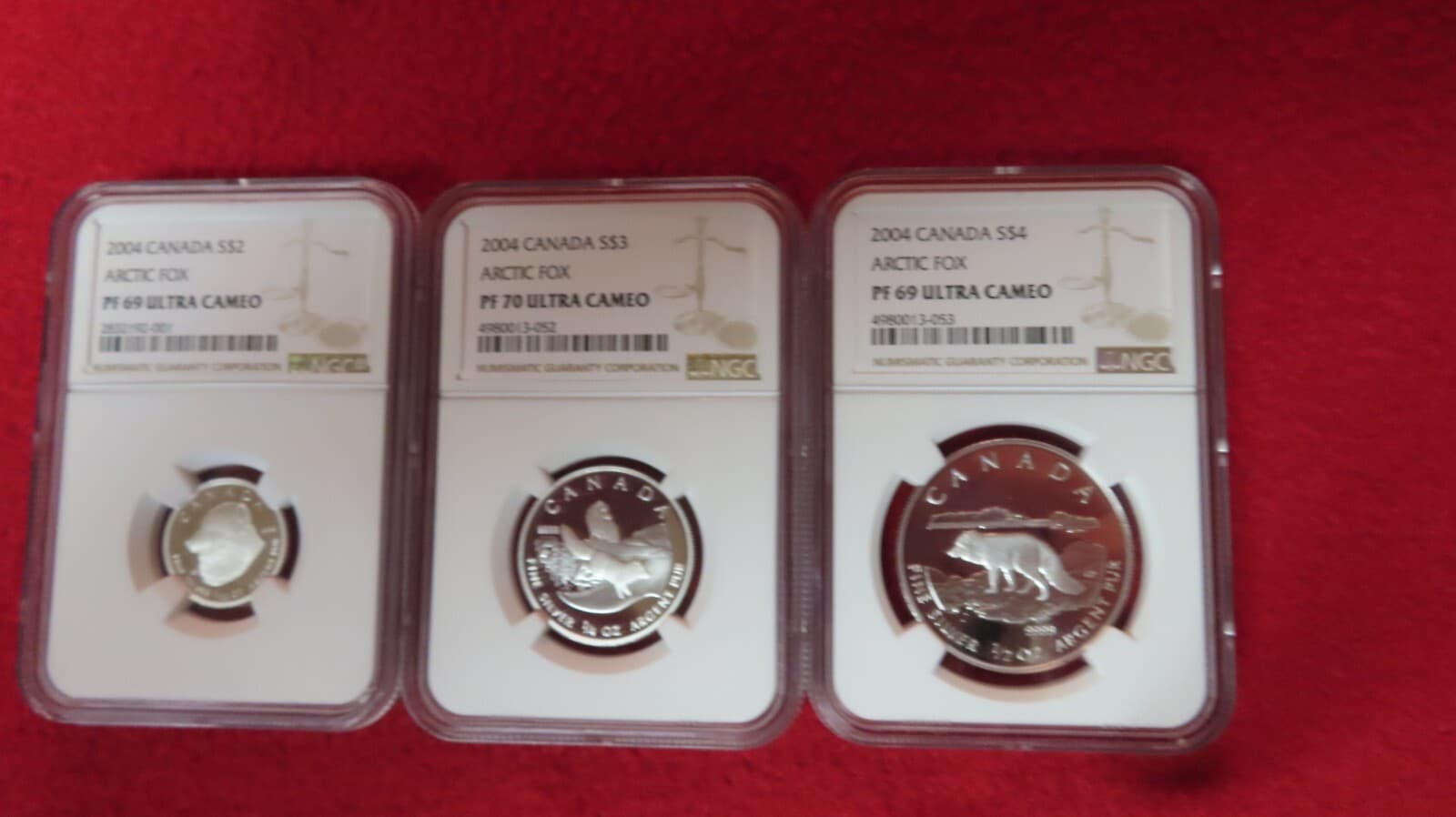 2004 CANADA 3x ARCTIC FOX $4, $3 and $2 - NGC Graded PF70 & 69 Coin Set 4