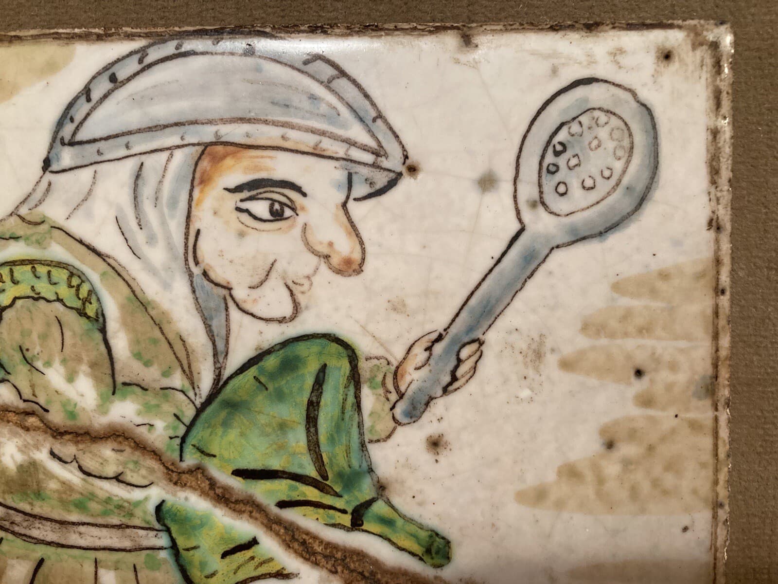 Antique Majolica Pottery Tile 16th 17th C. Grotesque Medieval Knight San Donato 5