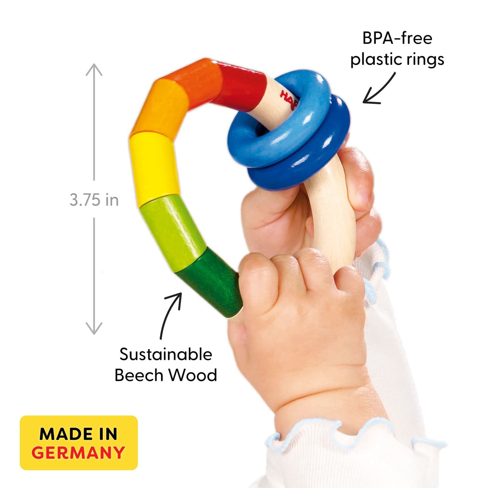 HABA Kringelring Wooden Baby Rattle Clutching Toy & Teether (Made in Germany) 2
