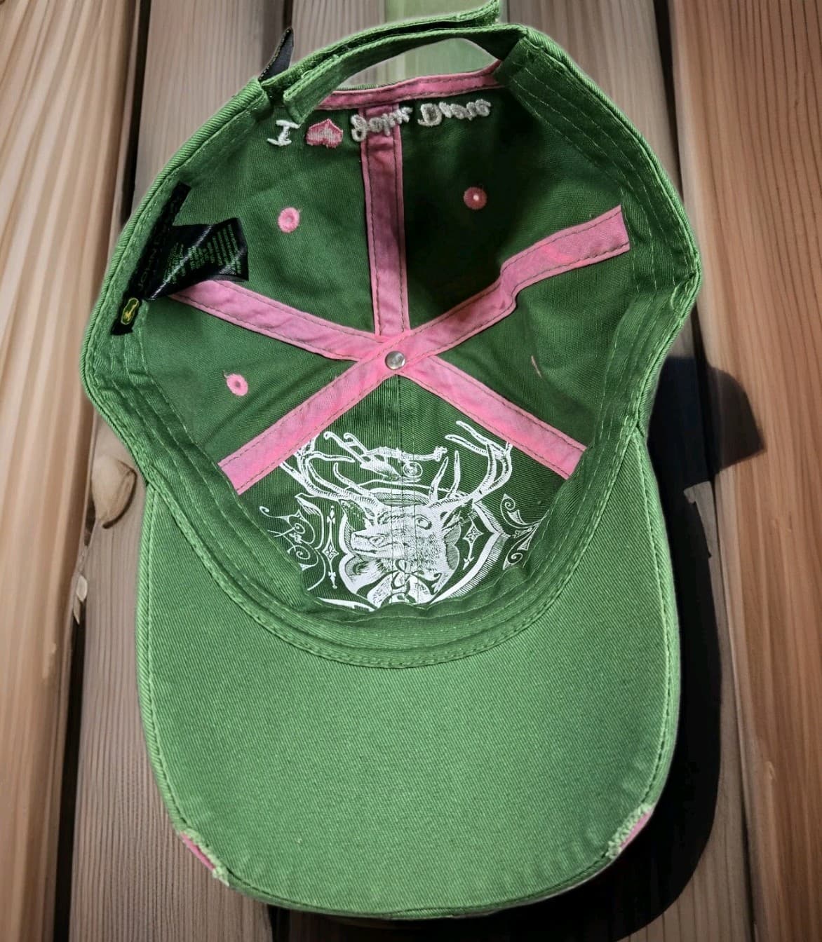John Deere Hat Green Distressed Baseball Cap Womens Pink Adjustable Strapback 6