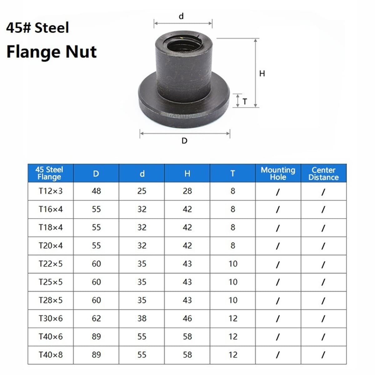 Lead Screw Nut Trapezoidal Lead Screw Nut with Flange T10 - T40 45# Steel /Brass 3