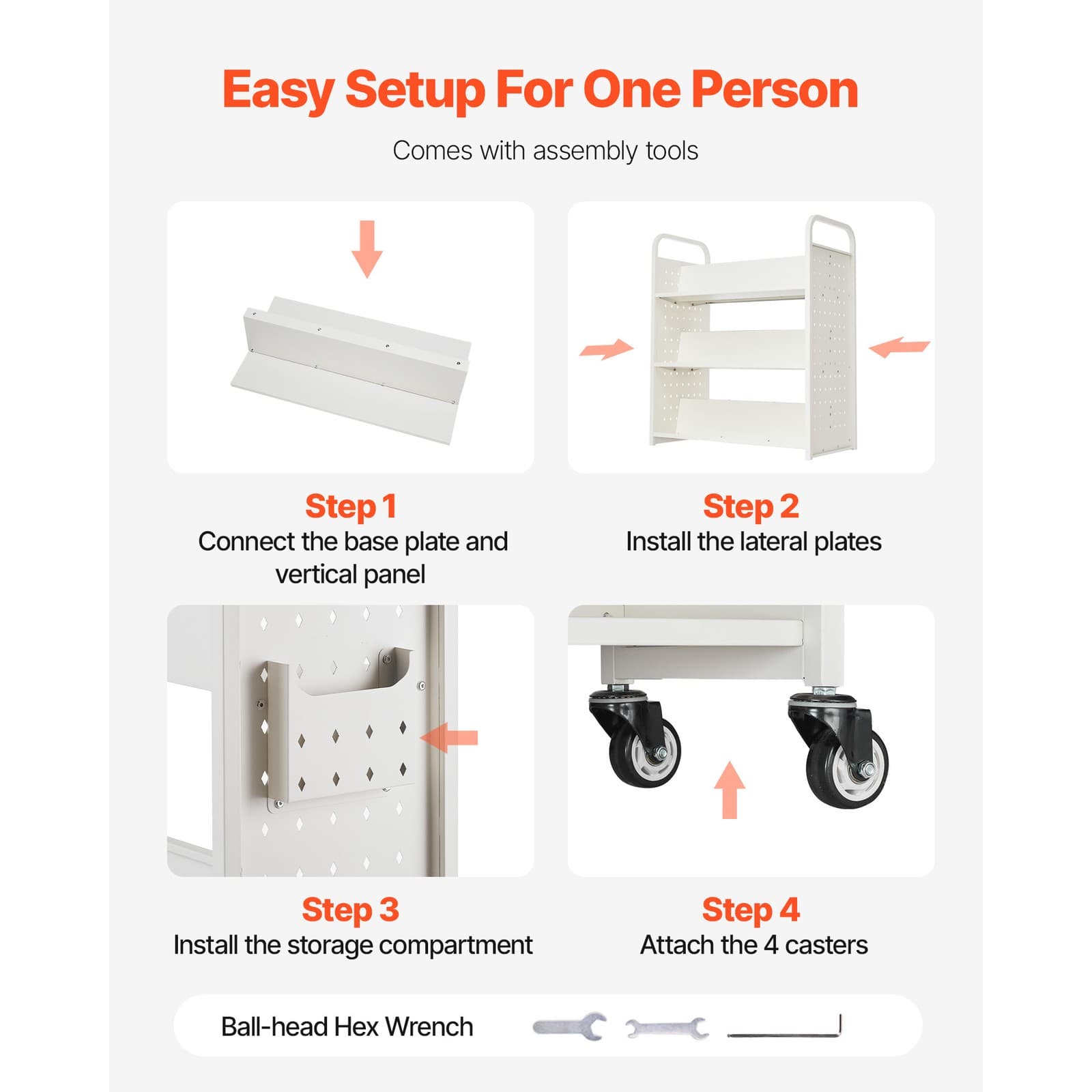 3-Tier Rolling Book Cart Double Sided W-Shaped Shelves Book Truck in White 5