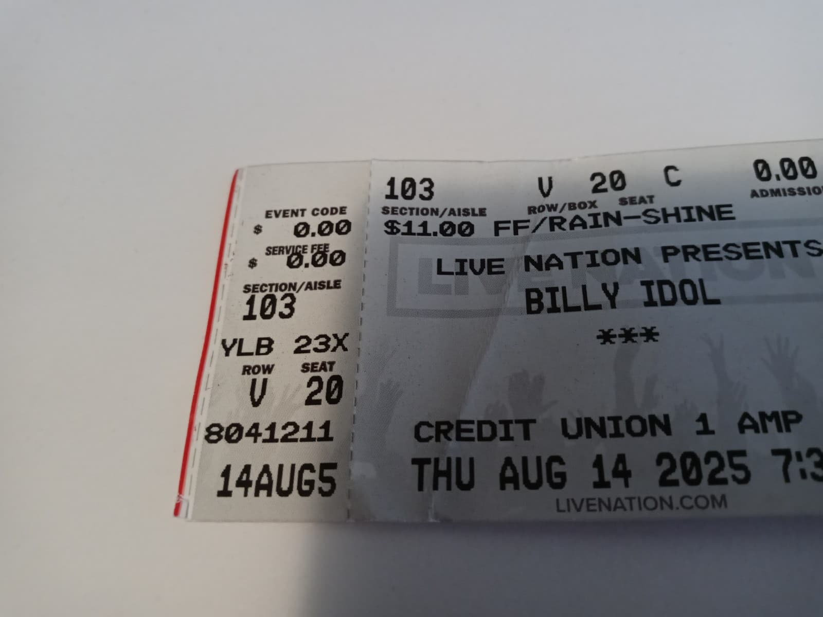 Billy Idol Joan Jett Chicago Tinley Park IL 8/14/2025 Concert Ticket Stub 2