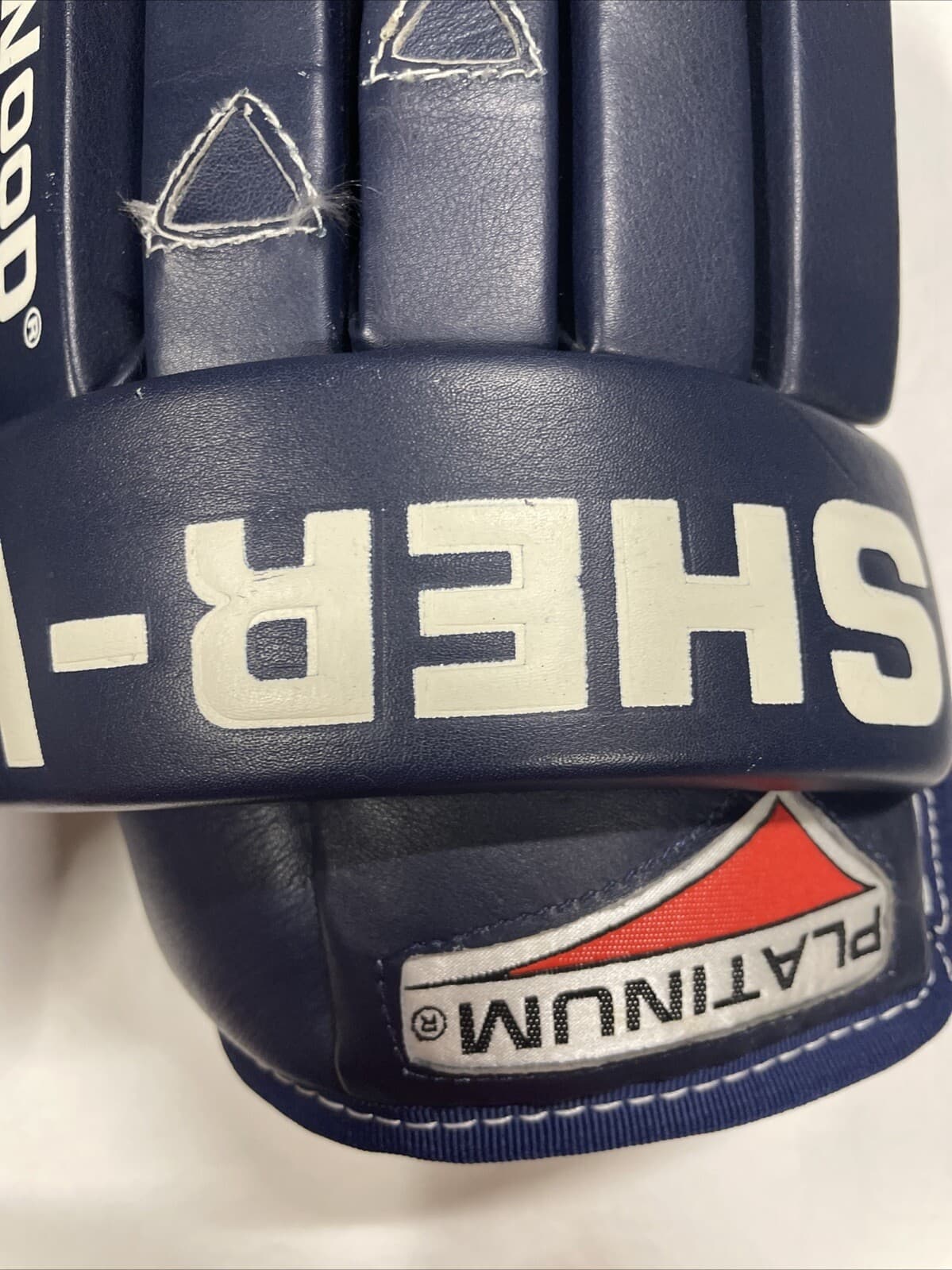 VINTAGE 1997 SHER-WOOD PLATINUM SP-5060 NAVY PROFESSIONAL HOCKEY GLOVES 14.5" 5