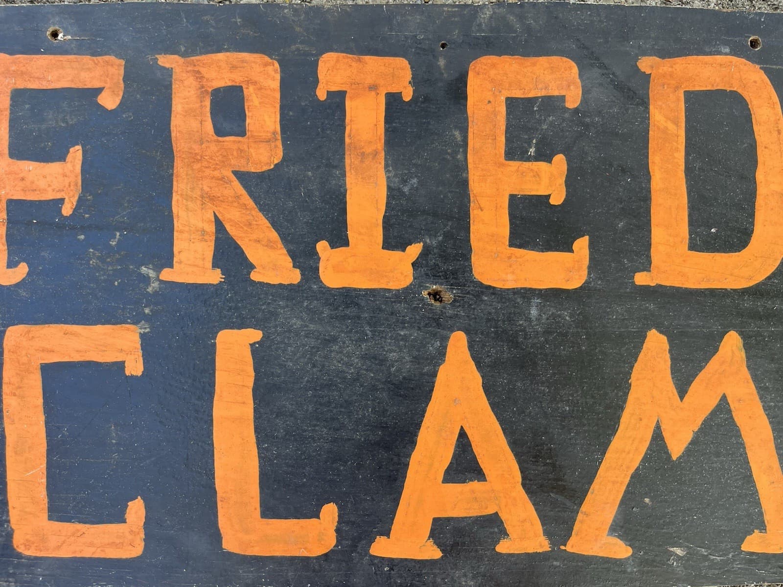 Antique Wood Fried Clams Sign 1960s Maine NH Seafood Shack Vernacular Folk Art 4