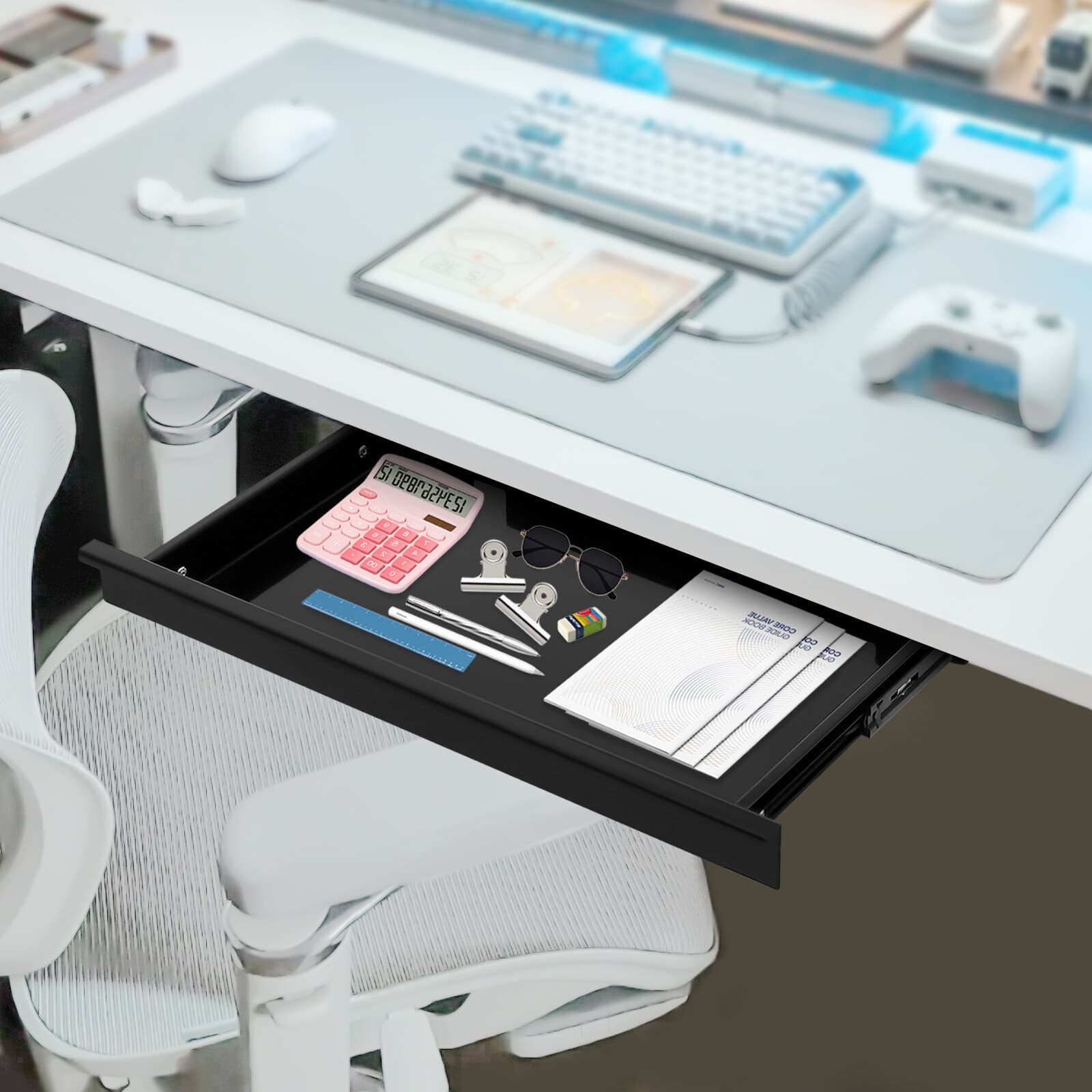 17.7"Dx9.8"Wx1.8"H Sliding Pull-out Drawer, Drawer Storage Organizer Black 5