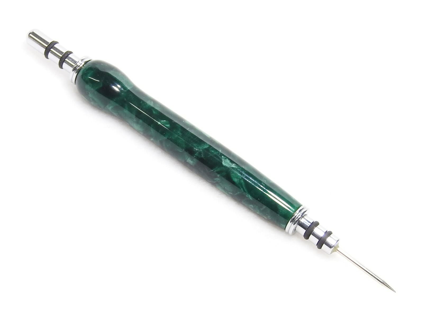 Handmade Double Seam Ripper w/Sewing Stiletto, Frog Pebble Green Crush Acrylic 2