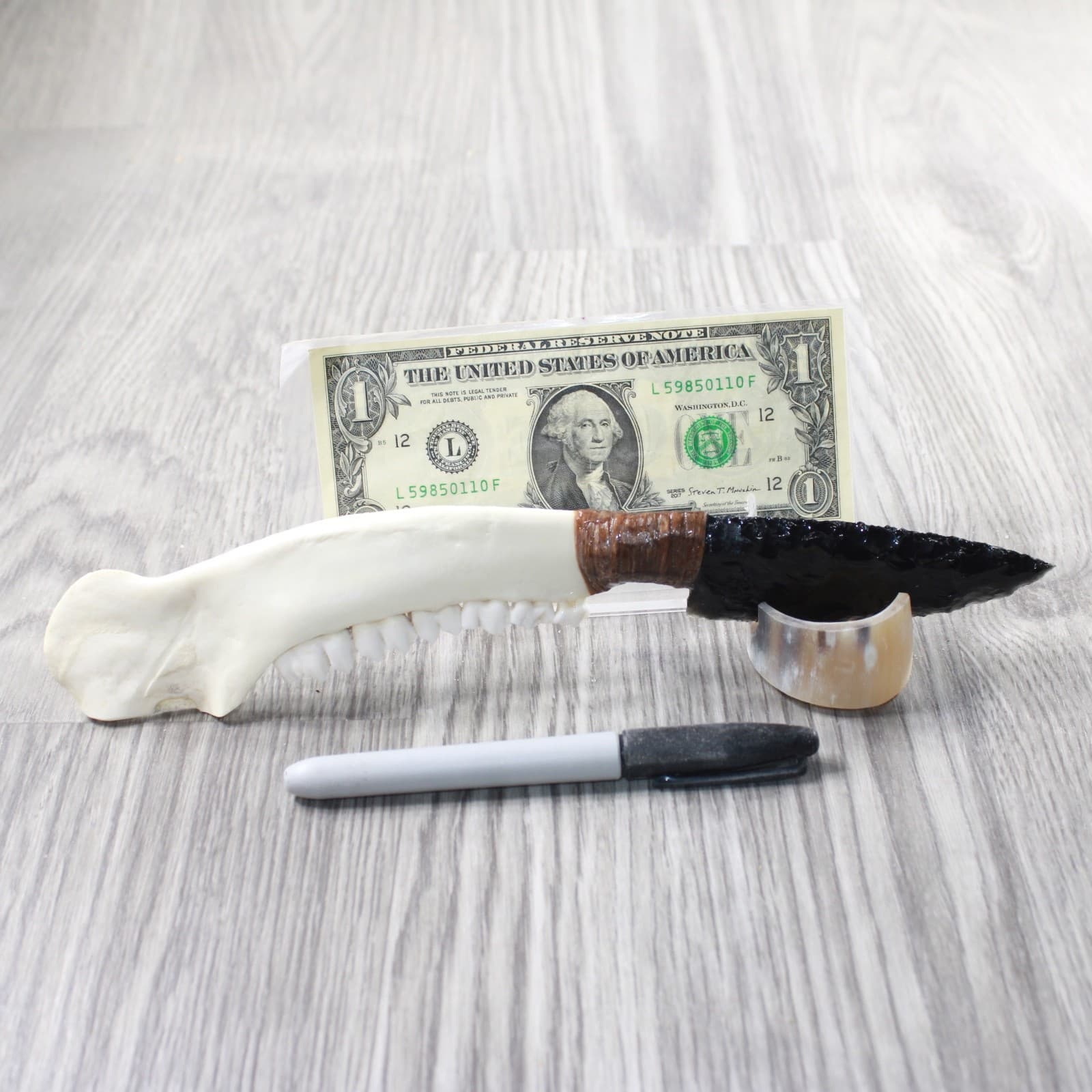 Deer Jaw Handle Obsidian Blade Ornamental Knife #0350  Mountain Man Knife 4