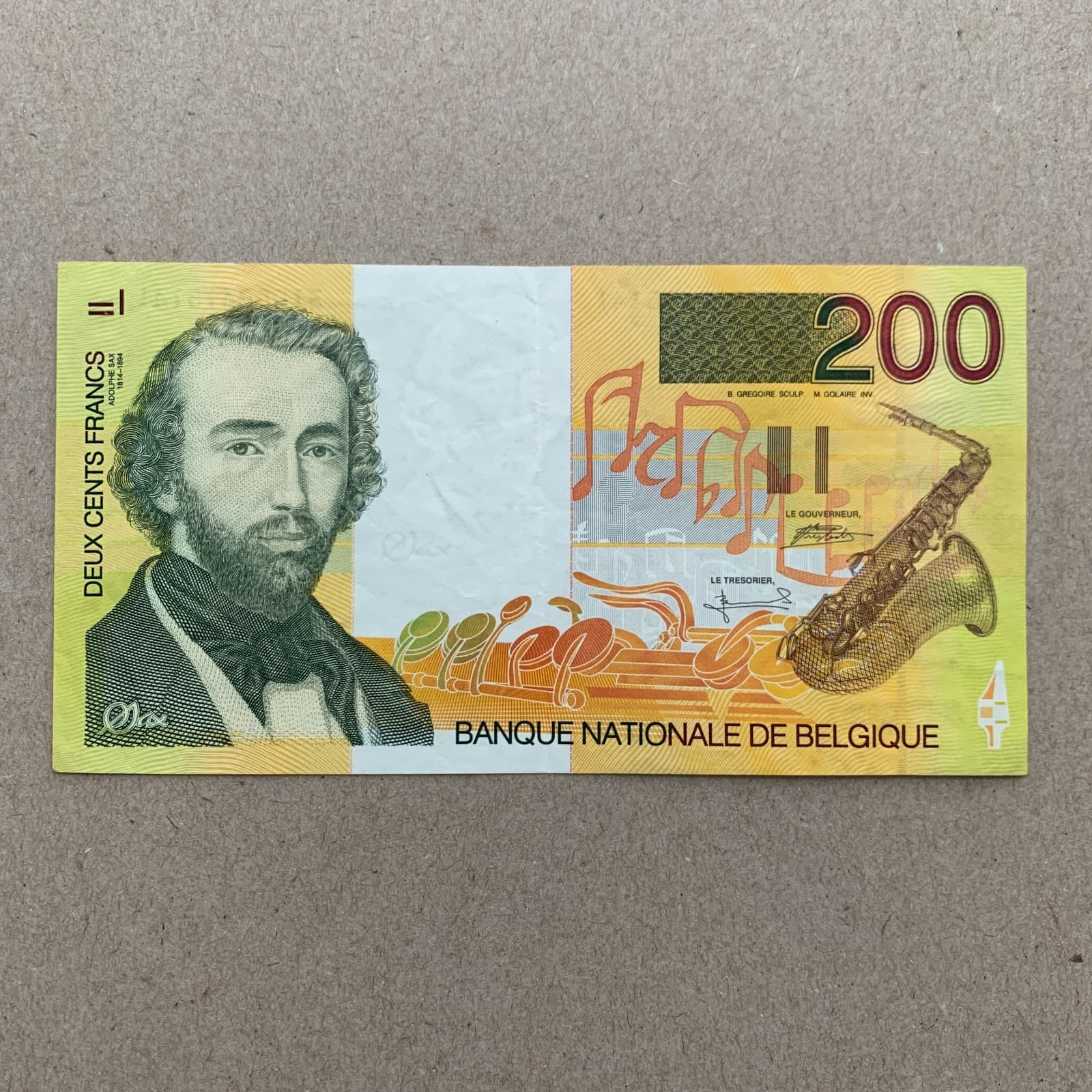 SAXOPHONE BELGIUM 200 FRANCS Banknote 1995 Sax Pre EURO WORLD Currency MONEY 2