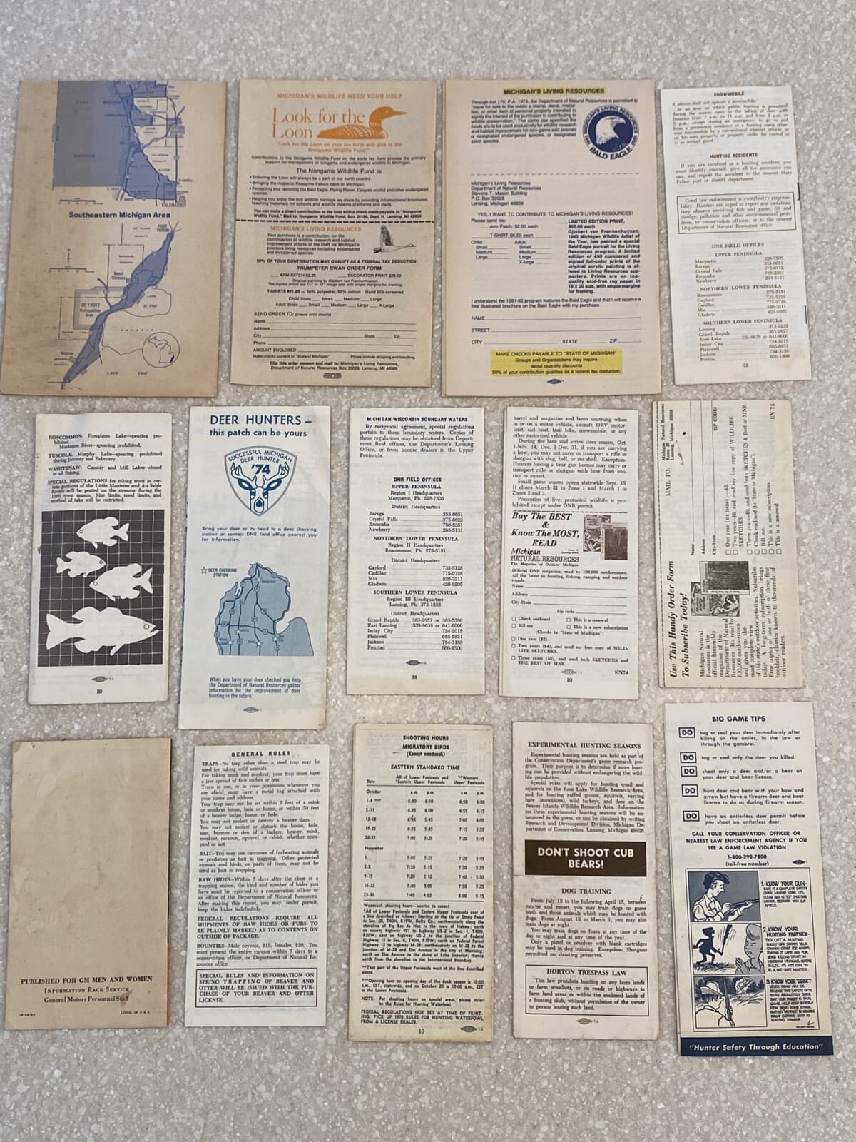 Vintage Michigan hunting fishing trapping guides, Lot of 14 Brochures, 60s-90s 6