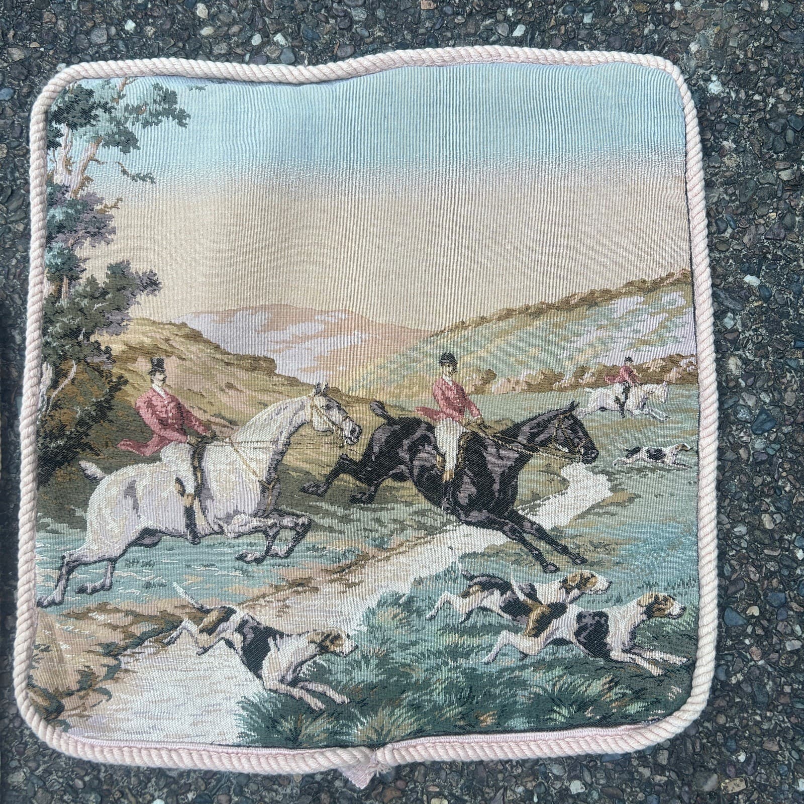 Vintage Equestrian Fox Hunt Tapestry Pillow Shams A Pair 4