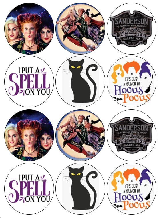12 Hocus Pocus edible dessert toppers, cookies, oreos, cupcakes CHOOSE YOUR SIZE