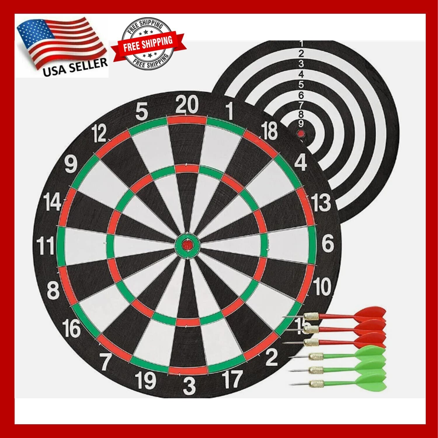 17'' Dart Board, Dartboard Set, Sports, Game, Sisal Bristle w/ 6 Steel-tip Darts