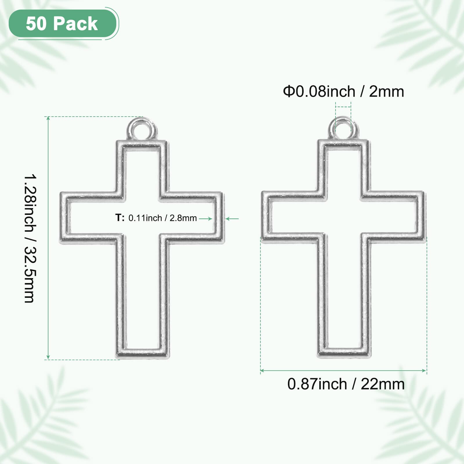 50-Pack Open Bezels, Cross Shape Bezel Pendants for Resin[Silver Tone] 3