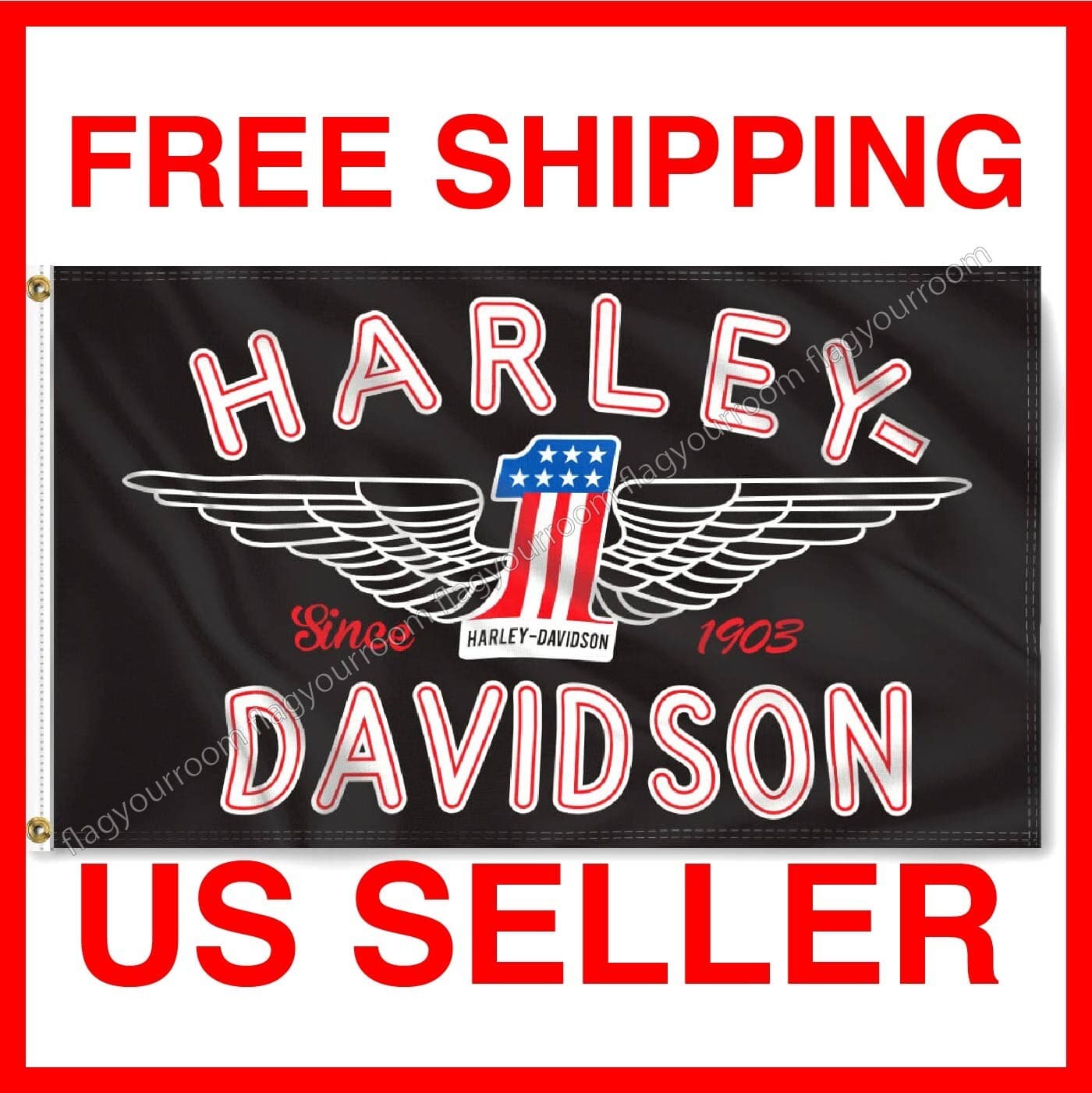 Harley Davidson Flag Banner 3 X 5 ft USA Flag Wings with Grommets FREE SHIPPING