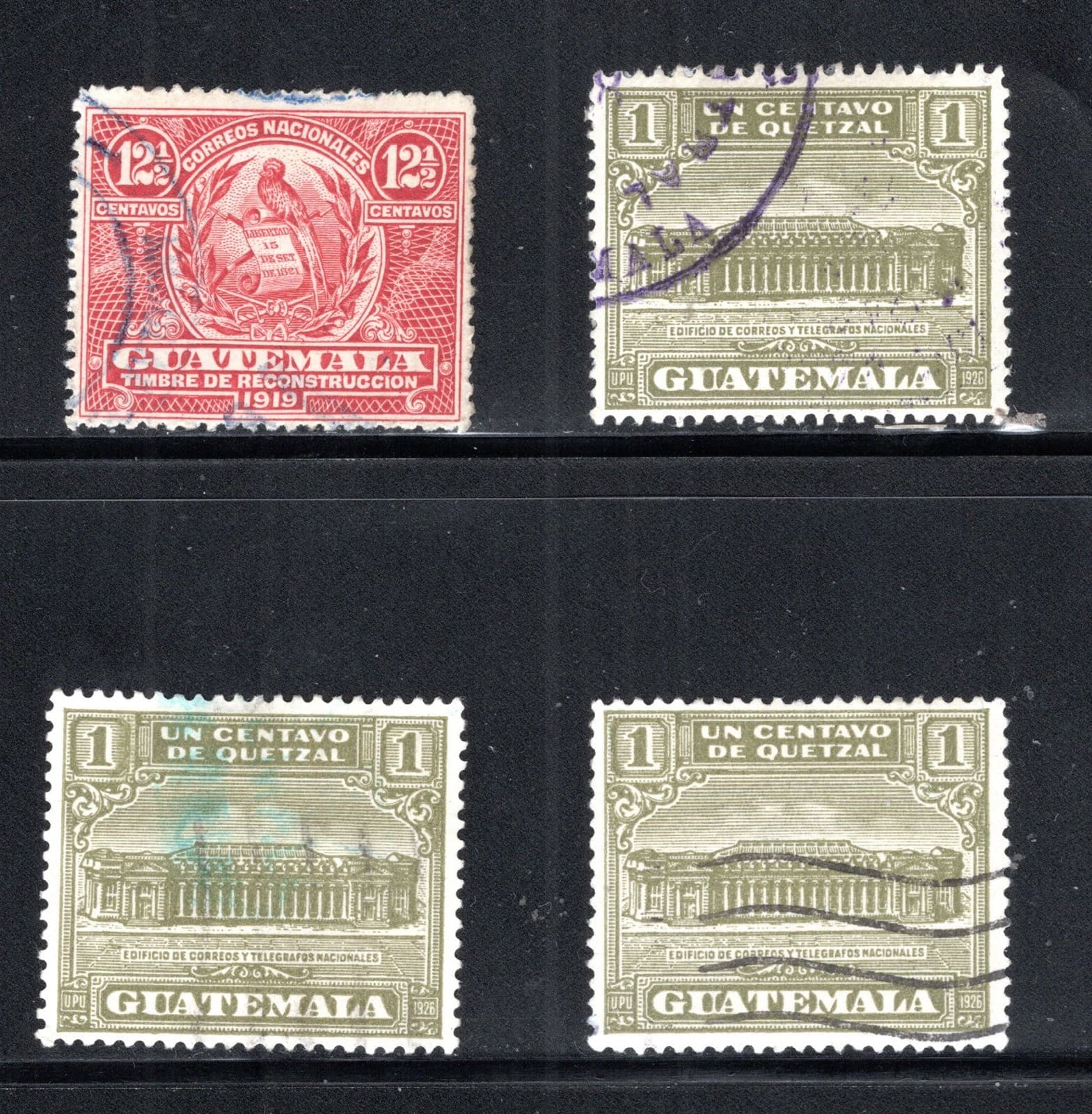 Guatamala Stamp Scott #RA1, RA2, Postal Tax Stamps, Lot of 4, Used