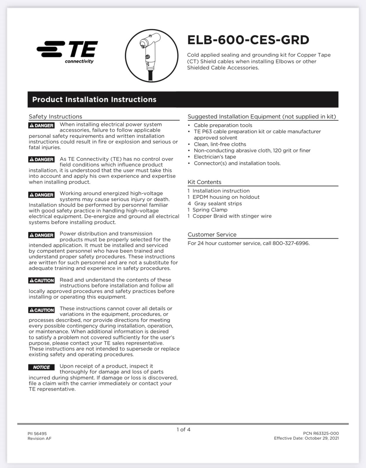 TE Connectivity Raychem ELB-600-CES-GRD-1 Cold Applied Elbow Seal Kit- 3 Unit. 4