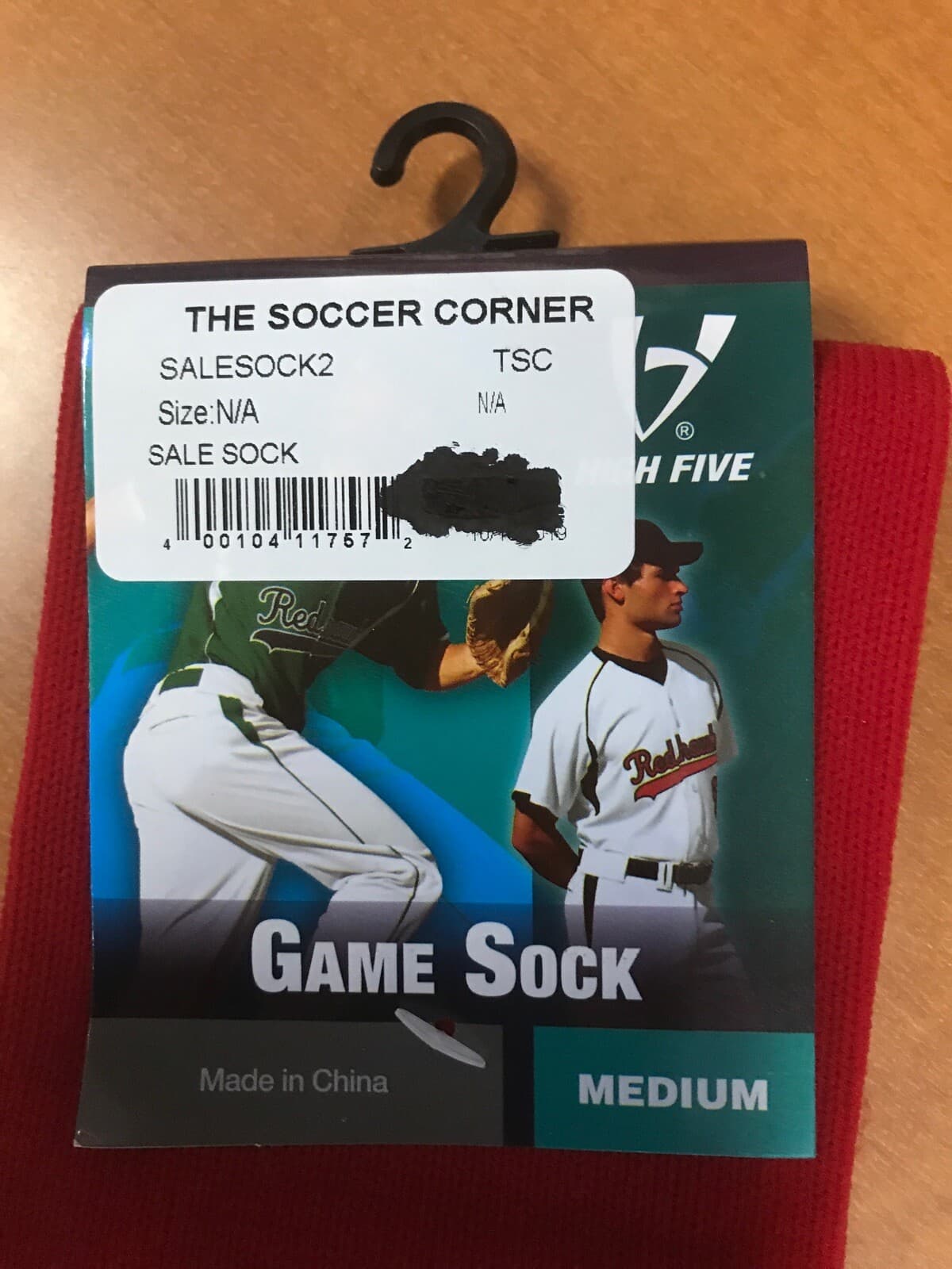 NEW High Five Athletic Game Socks Color Red Size M Medium (19") NWOT 2