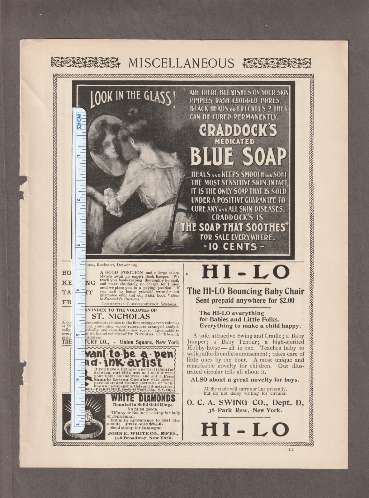 1902 CRADDOCK'S BLUE SOAP Magazine AD~N.Y SCHOOL of CARICATURE~Hi-Lo Baby Chair