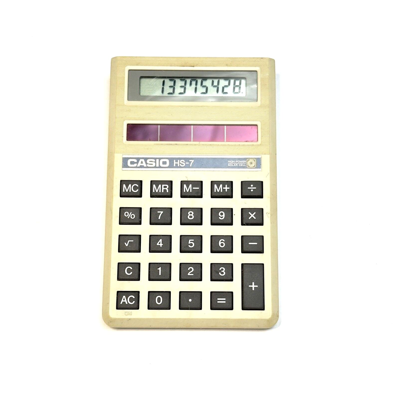 Casio HS-7 Solar Powered Calculator 8 Digit Vintage Tested