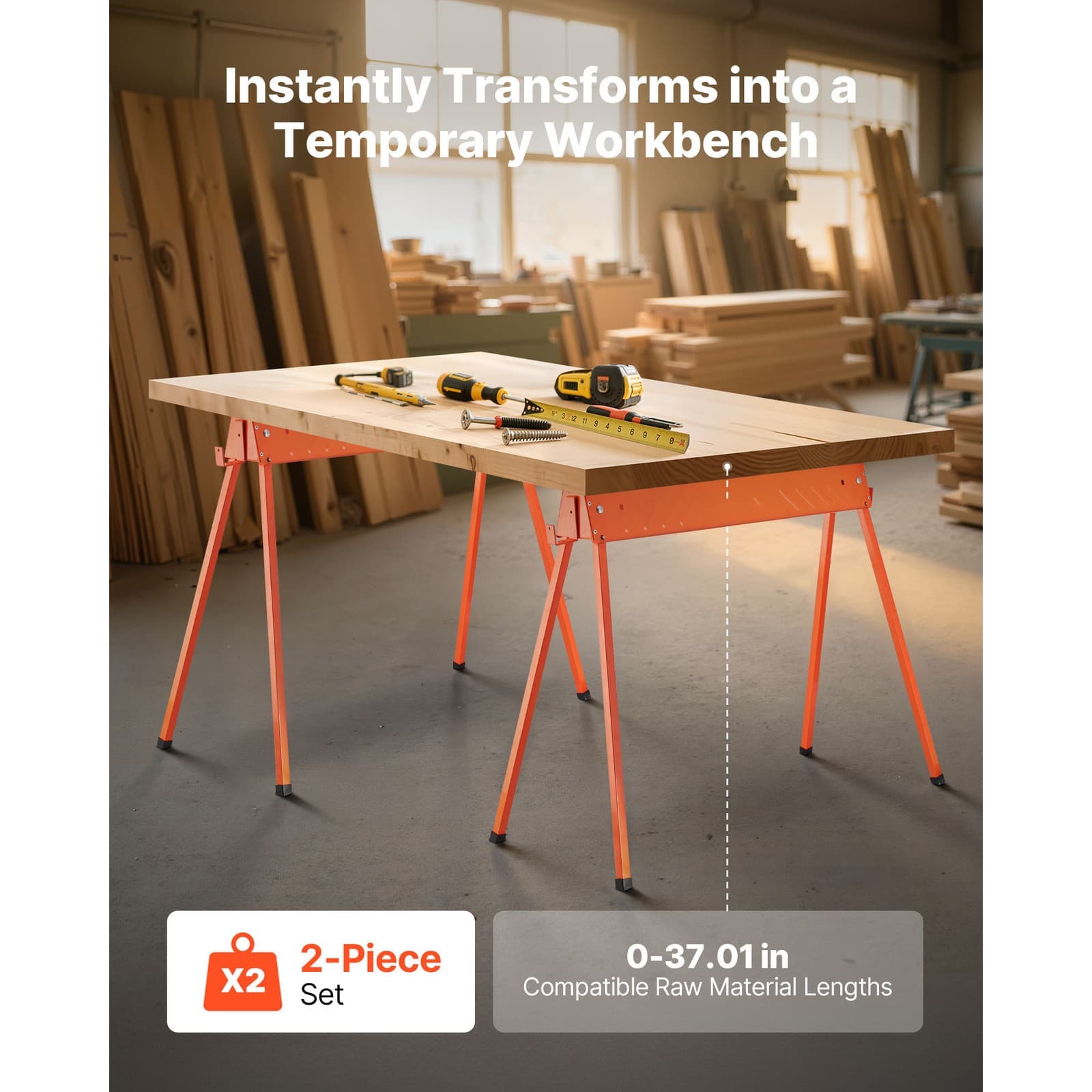 Uimoso Set of 2 Heavy-Duty Saw Horses, 660 lbs Capacity for Woodworking Projects 2