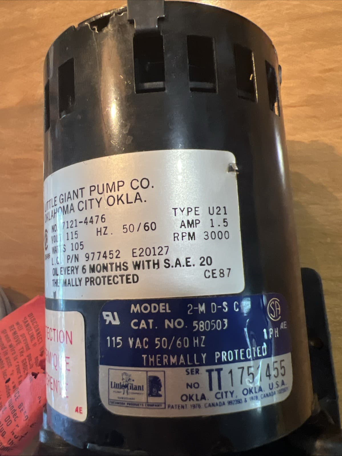 Little Giant Pump 580503 1/25 Hp Polypropylene Magnetic Drive Pump   115V   1/2" 2