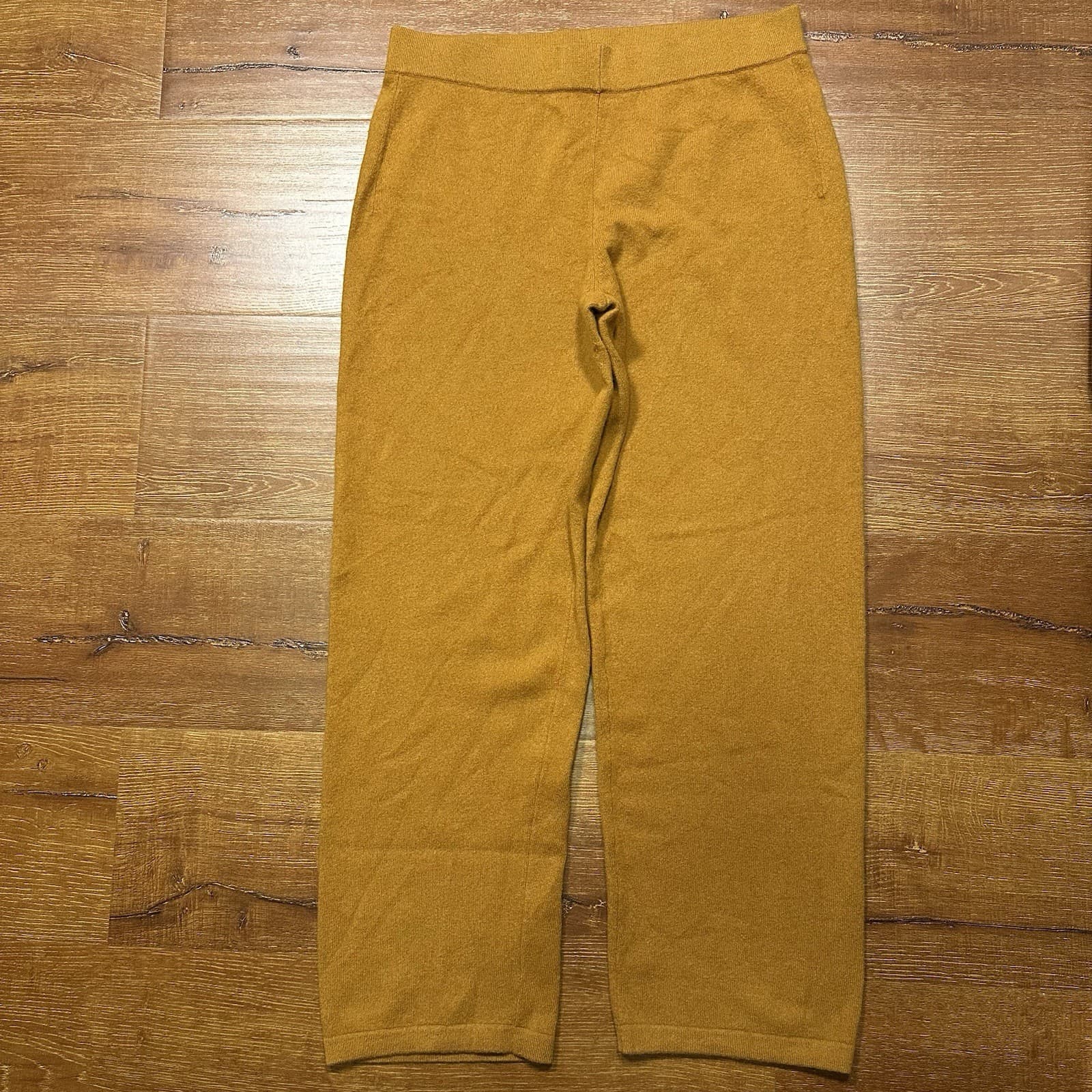 Neiman Marcus Cashmere Pants Womens L Mustard Yellow Pull On Sweats Wide Leg G2U