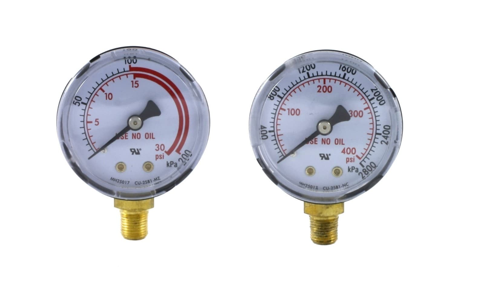 Pair of Gauges for Acetylene Regulator - Low & High - 2 inches - 1/8" NPT Thread